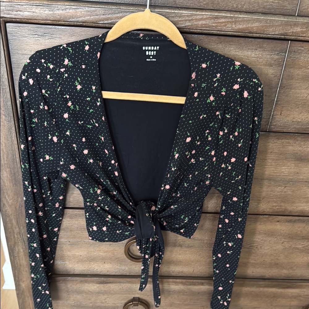 Sunday Best Black Floral Tie-Front Top